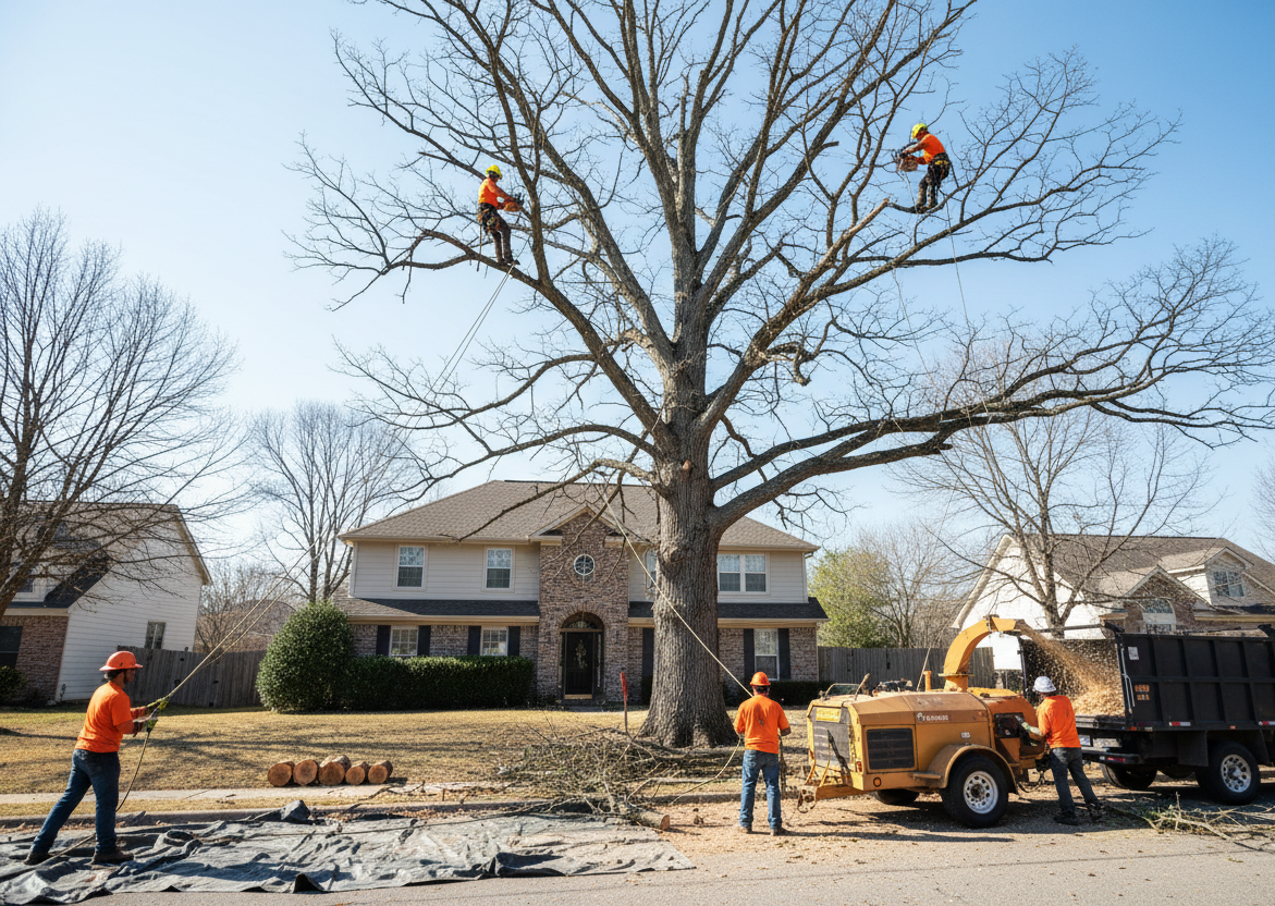 Arborist performing professional tree cutting